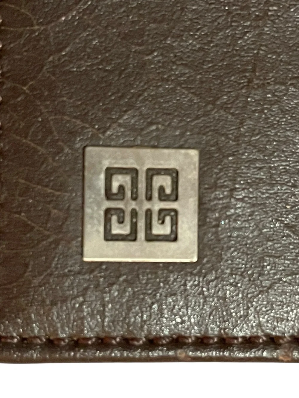 ⁠Vintage Givenchy Brown Leather Bifold Card Holder Wallet 4G Logo⁠
